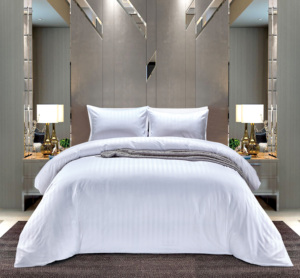 Ensemble de housse de <span class=keywords><strong>couette</strong></span> en microfibre de haute qualité, bien brossé et doux, anti-boulochage, double taille, couleur blanche, rayure de 2cm, fermeture à bouton - Product Image 1