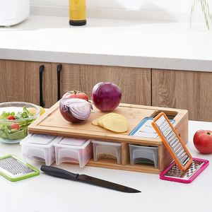 Ensemble de planches à découper en bambou avec 4 tiroirs, éplucheur de légumes et plateau de rangement pour ustensiles de cuisine - Product Image 4