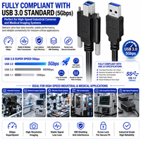 Kabel USB 3.0 Panel Mount Tipe B LUNG KAY OEM dengan Pengunci Sekrup Ganda 5Gbps Kabel Data Kecepatan Tinggi Kelas Industri