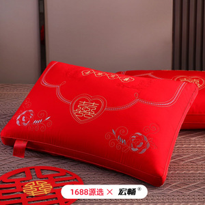 Oreiller de mariage Hongchang rouge, brodé en 3D, garni de coton, oreiller décoratif - Product Image 2