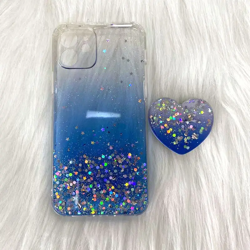 2 in 1 Custom Pastel Clear Glitter Phone Case online Wholesale for iPhone Samsung Huawei Xiaomi models