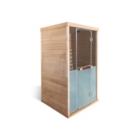 Ruang Sauna Dalam Ruangan Terapi Cahaya Merah Kayu Hemlock Solid Inframerah Jauh Uap Basah SUPE-01 Supang 2400W Desain Eropa Komputer