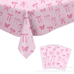 Bow Themed Party <b>Tablecloth</b> Set Plastic Paper <b>Rectangle</b> Birthday Decoration Props High Quality Venue Setup Supplies - Product Image 4