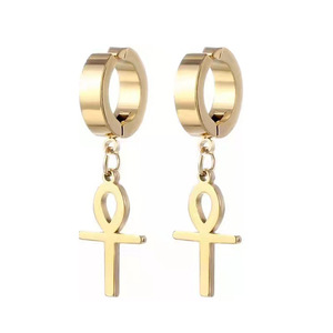 <b>Clip</b>-<b>on</b> <b>Earrings</b> Cross Pendant Zinc Alloy Black Silver Gold Color For Non-Pierced Ears Unisex Student Fashion Jewelry - Product Image 5