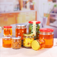 Honey wadah makanan Jam kaleng kaleng, sisi kaca bulat bening dengan tutup atas logam 1000ml Lurus 100ml 200ml 300ml CN;JIA