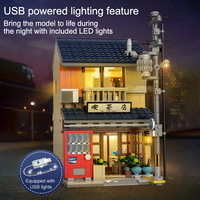 Cada C66010 MOC LED City Tea Shop House Architecture Shop Figures Display Model Kit Bricks Gifts for Adults Building Blocks Sets