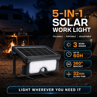 Nueva Lámpara Solar de Trabajo Portátil 5 en 1 de 900lm con Soporte de 360° y 60 Horas de Duración, Ultrafina para Camping, Taller y Jardín