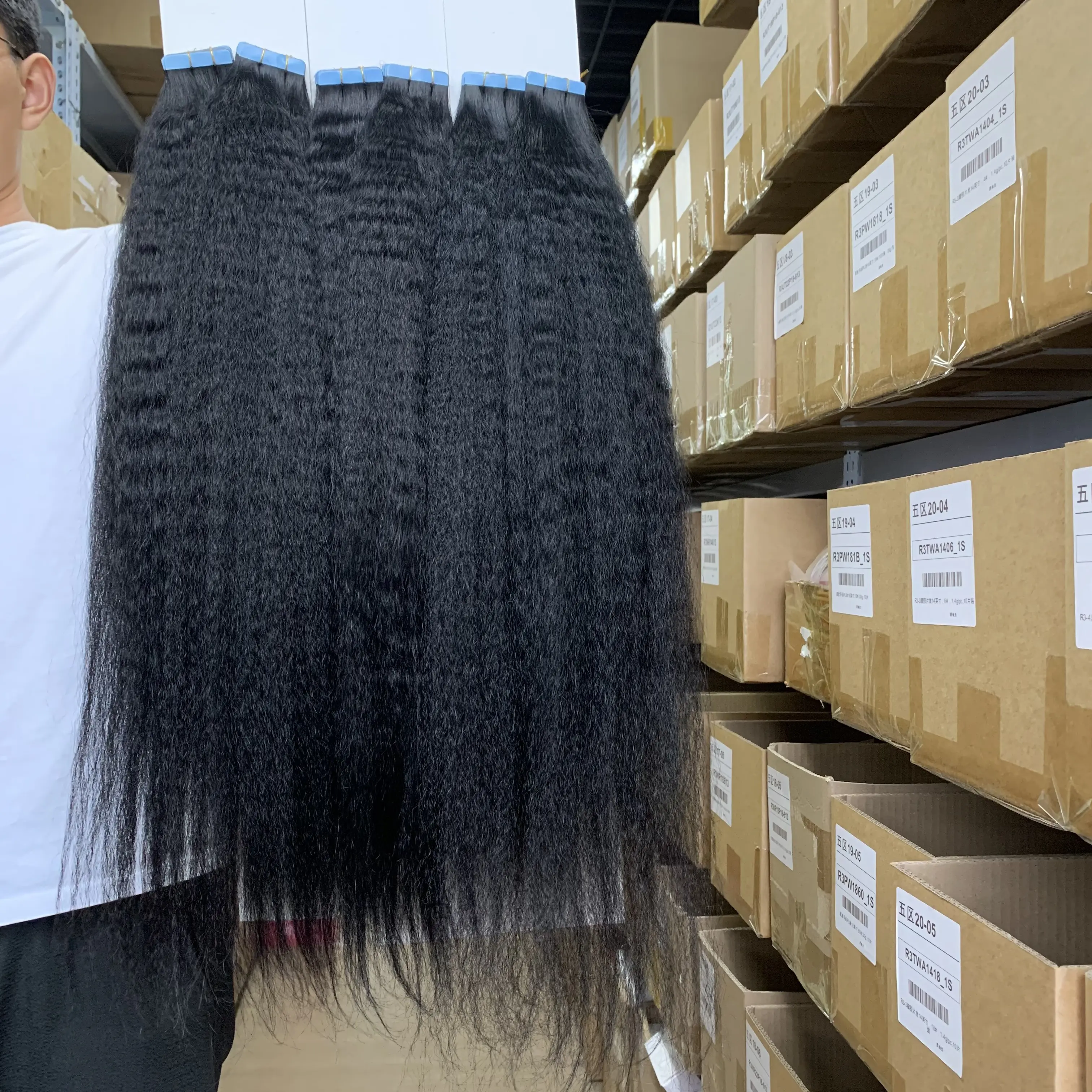 Virgin Tape in hair extensions Aliexpress vendor Raw Yaki tape ins hair extensions mrshair Kinky straight tape in