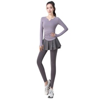 Setelan Olahraga Bulu Tangkis Wanita Bermotif Musim Panas Gugur Dingin Baru Lengan Panjang Ramping Stylish Rok Tenis Cepat Kering Bernapas