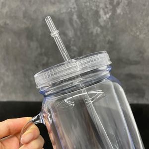 Vaso de plástico tipo Mason de doble pared de 20 oz con tapa y pajita para globos de nieve y envolturas UV DTF - Product Image 4