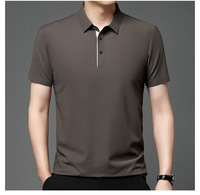 Chemise d'été pour homme en soie glacée tissée unie sans couture, décontractée et professionnelle, douce pour la peau, respirante, à col revers et manches courtes
