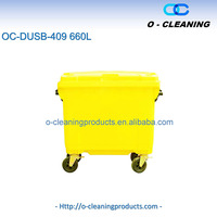 Poubelle/poubelle/poubelle en plastique à roulettes O-Cleaning industriel 660L avec couvercle, poubelle de recyclage robuste chariot à benne mobile