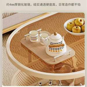 Table basse moderne avec plateau en verre trempé et roulettes, design léger pour petits salons et canapés, chariot de rangement - Product Image 4