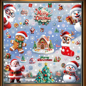Pafu Double face imprimé Pvc mignon maison fête père noël bonhomme de neige arbre décalcomanies noël fenêtre autocollants - Product Image 1