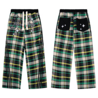 Pantalon de survêtement vintage à carreaux pour homme, style Y2K, avec broderie étoile et rayures latérales, coupe large, streetwear