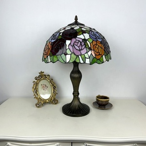 LongHuiJing Luxury 16Inch AC E26 Retro Handmade Eco-Friendly Simple Creative Rose Dome Stained Glass Flexible LED 2700K Warm - Product Image 5