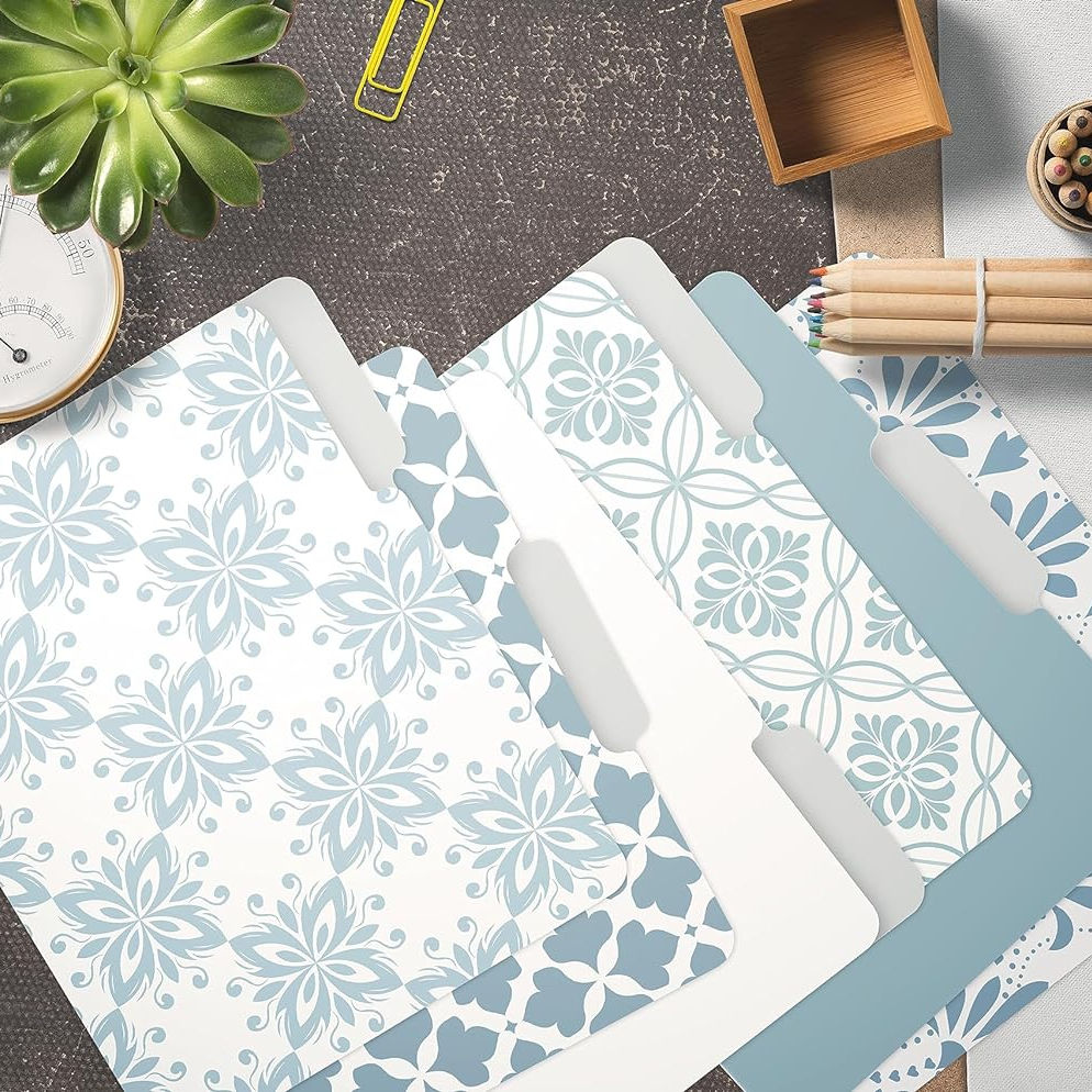 Decorative File Folders, 18 Pack, 9 Soft Floral Designs + 9 Matchig Solid  Colors, Heavyweight, Letter Size (9.5\, image size:994x994