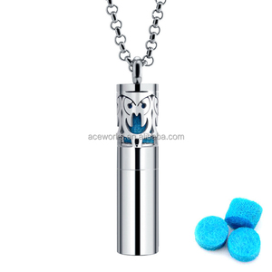Owl Aroma Diffuser Pendant, Stainless Steel Aromatherapy <b>Locket</b> Pendant, Essential Oil Pendant - Product Image 1