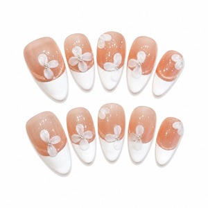 Uñas Postizas Acrílicas Hechas a Mano con Diseño de Flores y Punta Francesa, Cobertura Completa, 10 Piezas para Dedos - Product Image 6