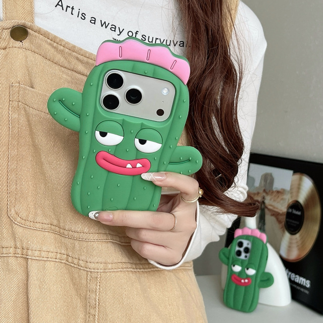 For for 17/16/15/14 Pro Max Sausage Mouth Cactus Silicone Phone Case Cute Cartoon Design Mobile Phone Case