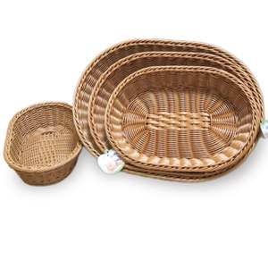 Handmade Plastic Woven Oval Bread Basket Fruit Snack <b>Storage</b> <b>Container</b> For Restaurant Kitchen Use - Product Image 1