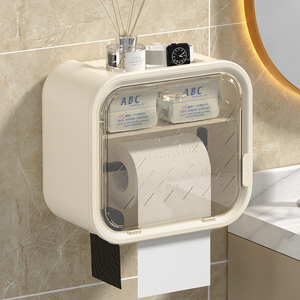 Porte-papier toilette mural avec boîte de rangement, distributeur de mouchoirs étanche pour salle de bain - Product Image 1