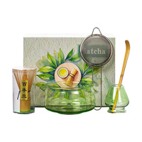 Ensemble de thé matcha en verre borosilicate de haute qualité, kit matcha traditionnel japonais, kit de préparation de matcha multicolores pour la cérémonie du thé