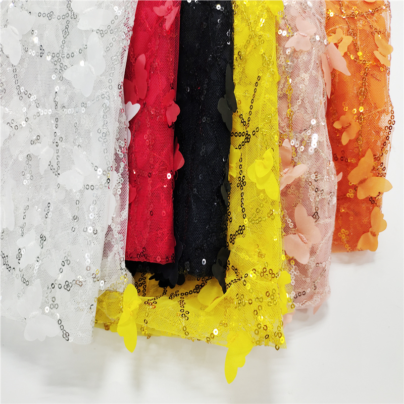 High Quality Multicolor embroidery net fabric tulle lace embroidered butterfly fabric luxury sequins lace fabrics for wedding