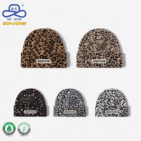 Gorro de Punto Personalizado con Estampado de Leopardo, Estilo Vintage y Moderno, con Etiqueta Privada para Uso Diario en Invierno