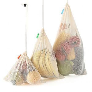 Sac à provisions en filet réutilisable Sac d'épicerie en maille Sacs fourre-tout en coton biologique avec poignée courte Sac à main avec cordon recyclable - Product Image 6