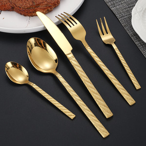 Ensemble de couverts en acier inoxydable texturé, couteau, fourchette, cuillère, compatible lave-vaisselle, pour cuisine occidentale, dîner de steak, hôtel, restaurant - Product Image 2