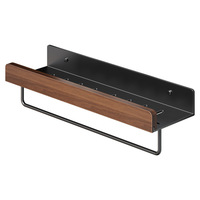 Étagère flottante murale en noyer de qualité FAS pour salle de bain, support de rangement en aluminium spatial sans perçage, organisateur de salle de bain avec barre porte-serviettes