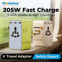 Worldplug Super Fast Charge GaN 205W Port AC Adaptateur de chargeur universel de voyage international pour ordinateur portable et appareil photo