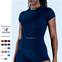 Haut de yoga sans couture à manches courtes avec logo personnalisé Xsunwing, t-shirt de fitness à compression haute élasticité, vêtements de sport pour femmes WYYDX142