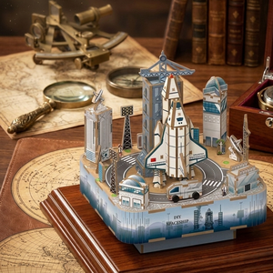Caja de música espacial de madera con diseño de nave espacial, modelo aeroespacial DIY para ensamblar, con melodía de cuerda, juguete educativo coleccionable, decoración, regalo - Product Image 6