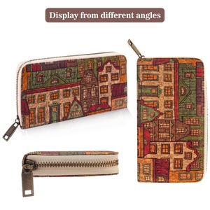 Unisex Purse Zipper Design with Card Holder Coin Pocket Eco-friendly Gift Vegan Cork Long Wallet RFID Flowers - Product Image 3