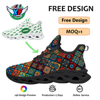 Chaussures de course athlétiques décontractées personnalisées à imprimé floral mosaïque coloré, grandes tailles, vente en gros