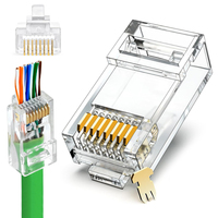 Conectores Modulares Transparentes RJ45 Cat5e Cat6 Cat6a, Conector de Red LAN, Conector de Cable Ethernet, 8P8C UTP, Macho Chapado en Oro, Plástico