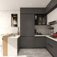 YALIG Armoire de cuisine moderne simple gris et blanc en panneaux de particules, fabricant d'armoires de cuisine