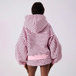 Custom <b>Pink</b> Polka Dot Sustainable Premium Fleece-backed Cotton Blend Relaxed Fit Two Pieces Track Suit for Women - Product Image 2