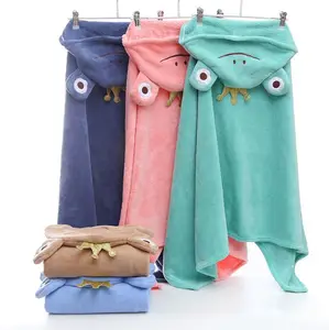 Microfiber cartoon frog design Children's Bath Poncho towel with Hood Bath Towel for Boys and Girls for Beach