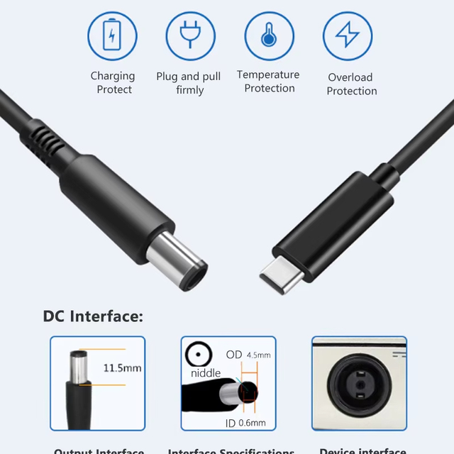Multi-Port 65W PD Charging Cable, USB-C to DC 5.5x2.5mm with 15V/20V Fast Charge & Data Transfer