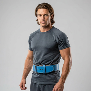 Unisex Blue Leather Non-Slip Heavy Duty Plus Size Weightlifting <b>Belt</b> Adjustable Buckle Waist Back Support Body Building Fitness - Product Image 1