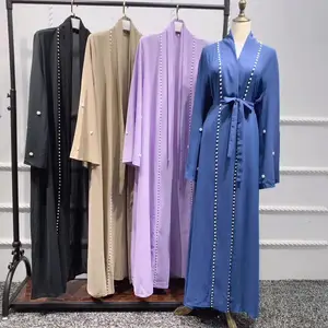 Robe turque élégante de haute qualité, cardigan transparent avec perles pour femmes, Abaya dubaï busana, Robe musulmane, 2021