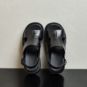 Sandales d'été décontractées pour hommes en cuir de vachette véritable, respirantes, anti-odeur, à semelle épaisse, rehaussantes de 6 cm, pour l'extérieur - Product Image 1