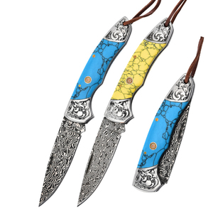 Damascus lưỡi thép Damascus Túi săn bắn dao màu ngọc lam xử lý EDC Survival dao cho cuộc phiêu lưu ngoài trời Cắm Trại Đi Bộ Đường Dài - Product Image 1