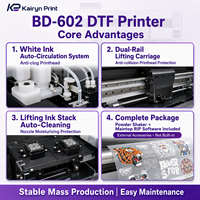 Imprimante DTF BD-602 2 têtes I3200, largeur d'impression 680 mm, encre CMYKW blanche pour impression textile par transfert thermique sur t-shirts