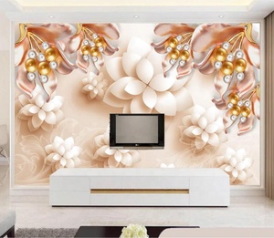 ZHIHAI — papier peint 3d <span class=keywords><strong>avec</strong></span> perles, motif floral trois dimensions rose chaud, décoration murale pailletée pour le fond des bijoux - Product Image 3