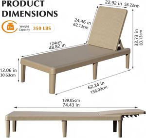 Ensemble de 2 chaises longues de piscine, avec dossier réglable en 6 positions, chaise longue en résine imperméable pour terrasse au bord de la piscine - Product Image 2