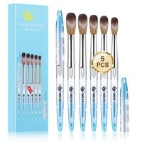 Lot de 5 pinceaux à ongles en acrylique, poils en nylon et en sable, manche métallique bleu flocon de neige avec capuchon, pour extension de poudre acrylique, sculpture 3D, outils de manucure